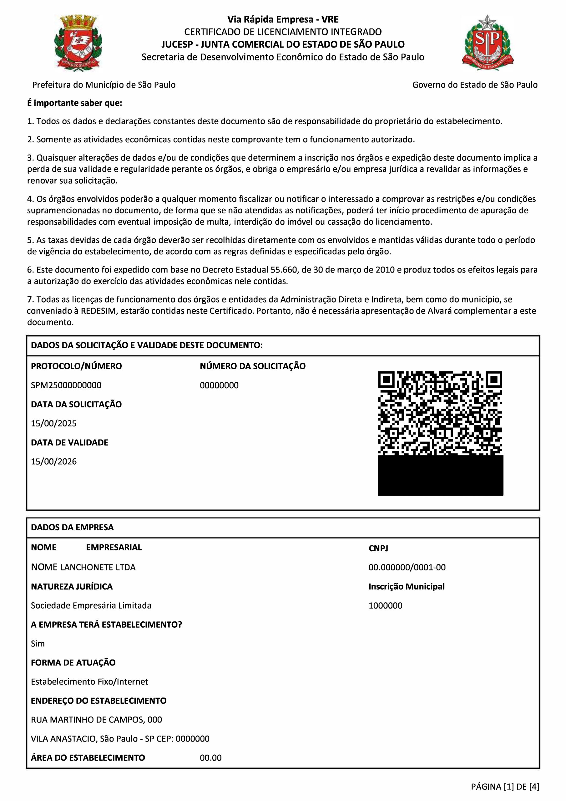 Exemplo de Certificado de Licenciamento Integrado