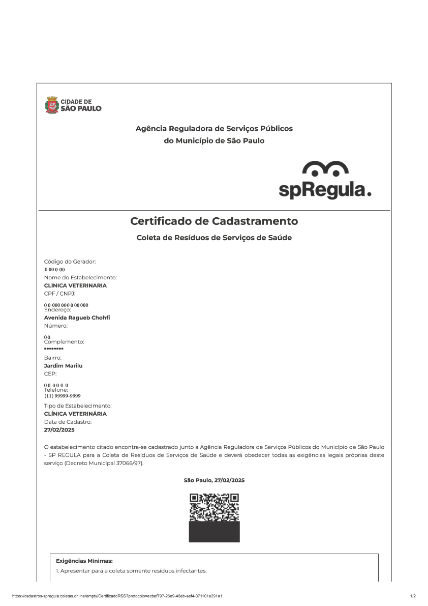Exemplo de documento do SP Regula