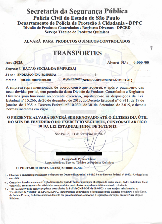 Exemplo de Alvará da Polícia Civil